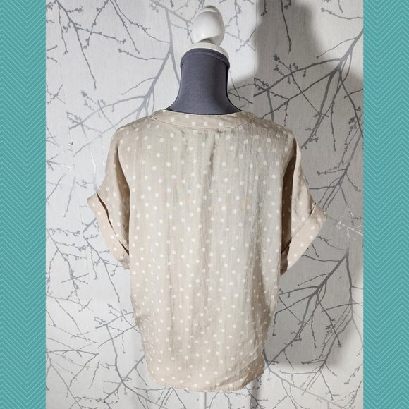 Tahari Beige Polkadot Printed Tie Front Blouse - Picture 4 of 5